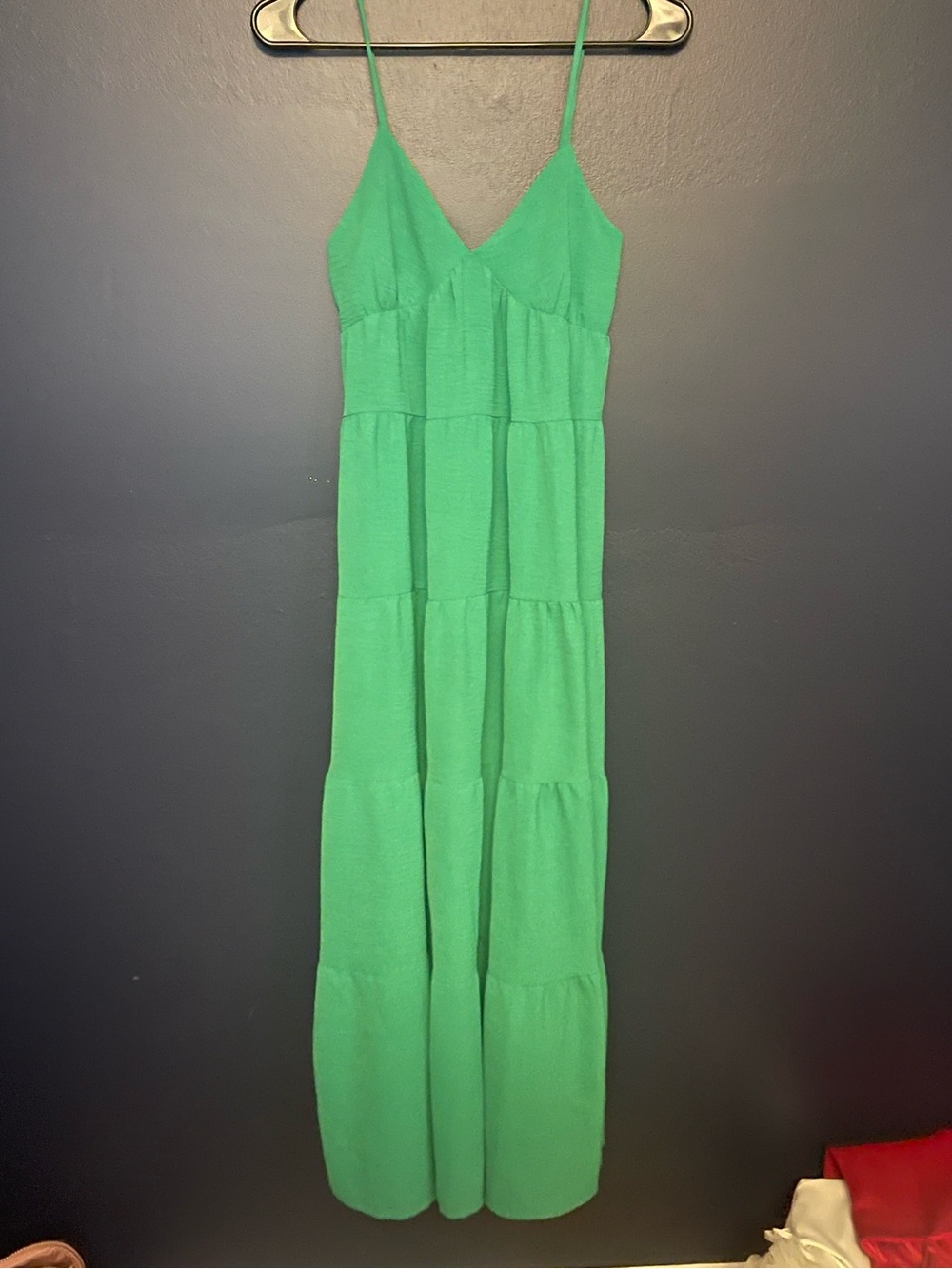 Green Tiered Spaghetti-Strap Maxi Dress